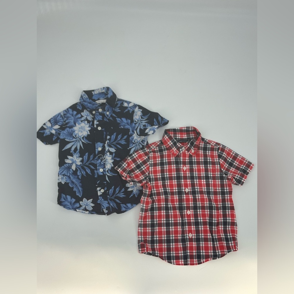 Janie and Jack Bundle Of 2T -Madres Plaid Red Shirt/Tropical Blue Floral‎ Poplin